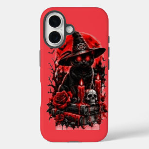 Gothic Hexe schwarze Katze Halloween Totenkopf Ker iPhone 16 Hülle