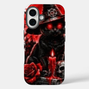 Gothic Hexe schwarze Katze Halloween Totenkopf Ker iPhone 16 Hülle