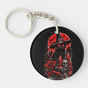 Gothic Hexe schwarze Katze Halloween Totenkopf Ker Schlüsselanhänger