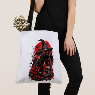 Gothic Hexe schwarze Katze Halloween Totenkopf Ker Tasche