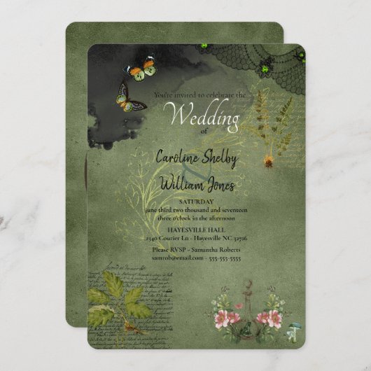 Gothic Hexe Wicca Grimoire Ephemerial Wedding Einladung (Vorne/Hinten)
