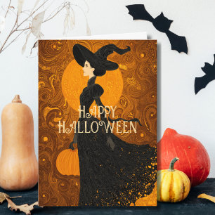 Gothic Hexen-Kürbis Halloween-Foto Art Nouveau Karte
