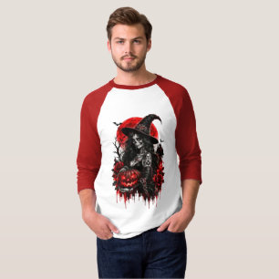 Gothic Hexen-Kürbis Halloween Schwarze Katze Gruse T-Shirt