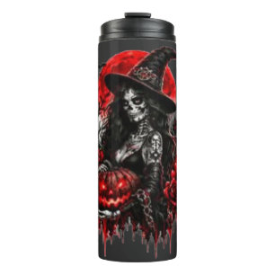 Gothic Hexen-Kürbis Halloween Schwarze Katze Gruse Thermosbecher