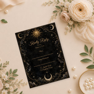 Gothic Himmlische Sonne Mond Hochzeit RSVP Karte