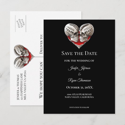 Gothic-Hochzeit Halloween Save the Date Postkarte (Vorne/Hinten)