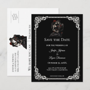 Gothic-Hochzeit Halloween Save-the-Date Postkarte