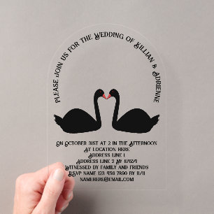 Gothic-Hochzeit Küssende schwarze Schwäne individu Acryleinladungen