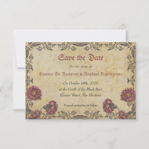 Gothic-Hochzeit mit dunklen Blumen Save The Date