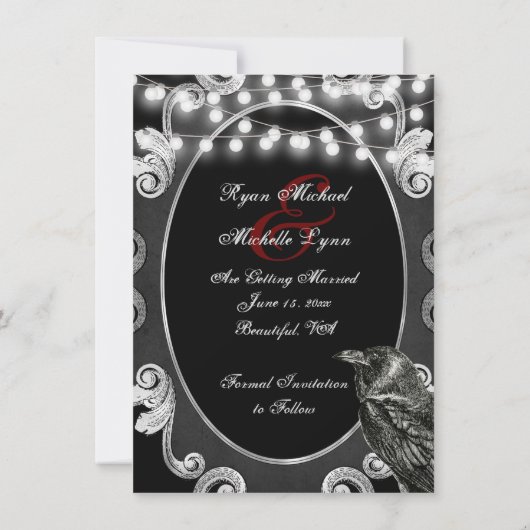 Gothic-Hochzeit mit Verzierten Rahmen, Keile und L Save The Date (Rückseite)