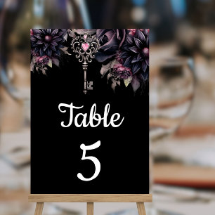 Gothic-Hochzeit Schwarz Dunkle Blumen Tischnummer
