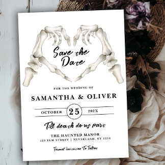 Gothic-Hochzeit Terminankündigung Halloween-Skelet Save The Date