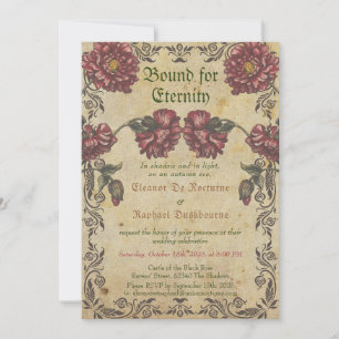 Gothic Hochzeits-Einladung - Dunkle Blumen Vintage Einladung