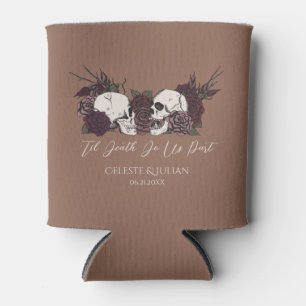 Gothic Hochzeits-Totenköpfe & Rosen Tanbraun Dosenkühler