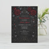 Gothic Hochzeitsdusche Einladung mit roten Rosen (Stehend Vorderseite)
