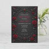 Gothic Hochzeitsdusche Einladung mit roten Rosen (Stehend Vorderseite)