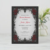 Gothic Hochzeitsdusche Einladung mit roten Rosen (Stehend Vorderseite)