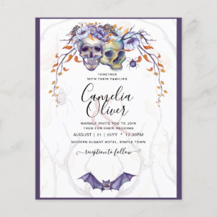 Gothic-Hochzeitseinladung Lila Orange Schädel Flyer
