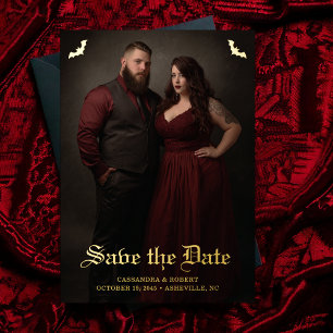Gothic Hochzeitsfledermäuse Vollfoto Save-the-Date Folieneinladung