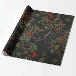 Gothic Holly-Wrapapier | Dunkle Weihnachtsflora Geschenkpapier