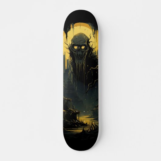 Gothic Horror Cityscape Black Gold 7-Ply Skateboard (Vorne)