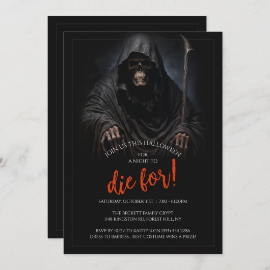 Gothic Horror Grim Sensenmann Throne Einladung (Vorne/Hinten)