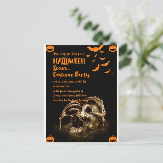 Gothic Horror Skull Halloween Einladung Postkarten (Stehend Vorderseite)