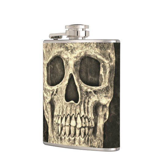 Gothic Human Skull Beige Black Texture Grunge Flachmann (Links)