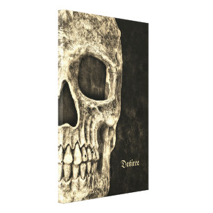 Gothic Human Skull Beige Black Texture Grunge Leinwanddruck