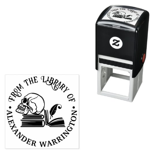 Gothic Human Skull Books Quill Library Book Name Permastempel (Beispiel)