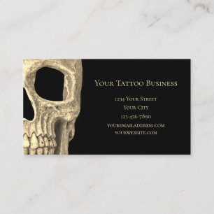 Gothic Human Skull Face Beige Black Tattoo Shop Visitenkarte