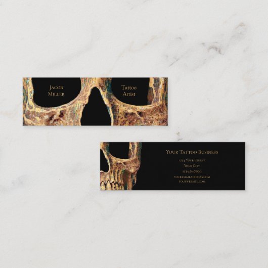 Gothic Human Skull Face Brown Green Tattoo Shop Mini Visitenkarte (Vorne/Hinten)