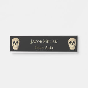 Gothic Human Skull Head Black Beige Tattoo Shop Türschild