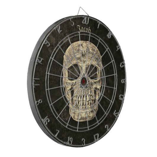 Gothic Human Skull Texture Black and Beige Grunge Dartscheibe (Vorderseite Links)