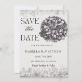 Gothic Hydrangea Bloral Wedding rettet das Datum Einladung (Vorderseite)
