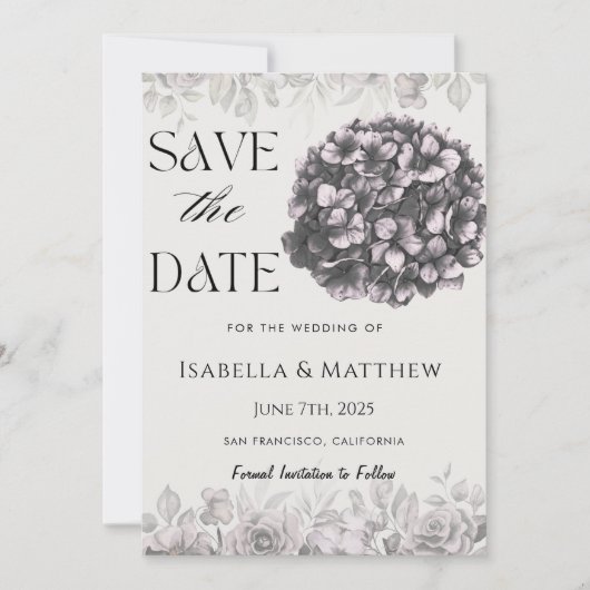 Gothic Hydrangea Bloral Wedding rettet das Datum Einladung (Vorderseite)