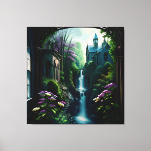 Gothic Inside Mansion Surreal Wasserfall 7 Leinwanddruck