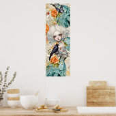 Gothic Inspiriert Blue Dress Peach Florals Raven Poster (Küche)