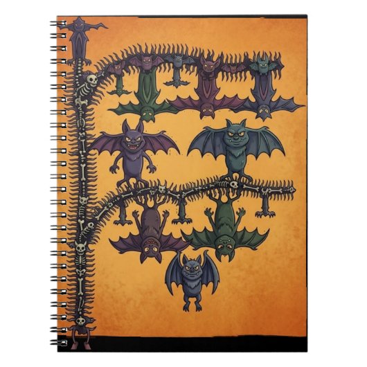 Gothic Interlocking Bats Halloween Notebook Notizblock (Vorderseite)