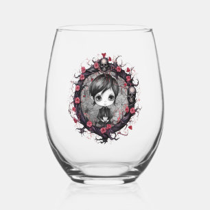 Gothic Junge mit Blumenkranz Stielwein Glas