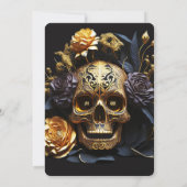 Gothic Junggeselinnen-Abschied Black Gold Skull Ro Einladung (Rückseite)