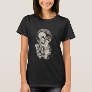Gothic Katze und Skelett Süßer gruseliger Mond Hal T-Shirt