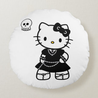 Gothic Kawaii Kitty – Emo Aesthetic Round Throw Pi Rundes Kissen