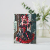 Gothic Kawaii Maid mit roten Braids Postkarte (Stehend Vorderseite)