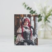 Gothic Kawaii Maid mit roten Braids Postkarte (Stehend Vorderseite)