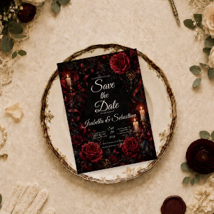 Gothic-Kerzen-Rosen-Hochzeit Save The Date