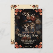 Gothic Kissing Skeletons Spooky Wedding RSVP (Vorne/Hinten)