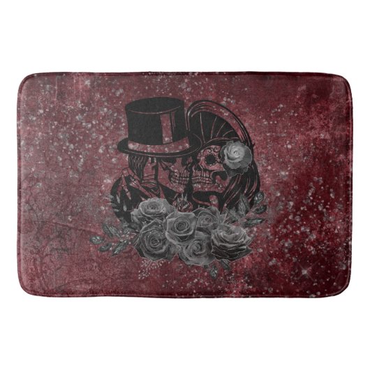 Gothic Kissing Skulls Couple und Blut rot ewigen Badematte (Vorderseite)