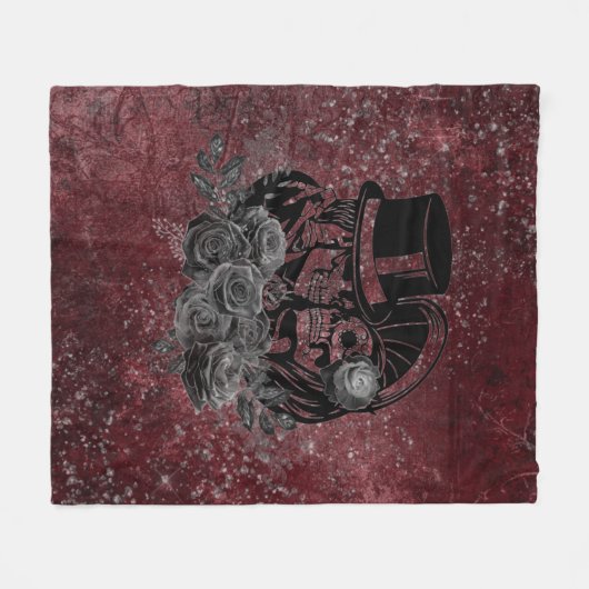 Gothic Kissing Skulls Couple und Blut rot ewigen Fleecedecke (Vorderseite (Horizontal))