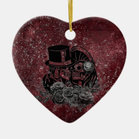Gothic Kissing Skulls Couple und Blut rot ewigen Keramik Ornament (Vorne)